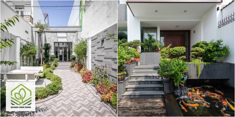 Thiết kế sân vườn trước nhà - Lá và hoa rụng ra đường công cộng