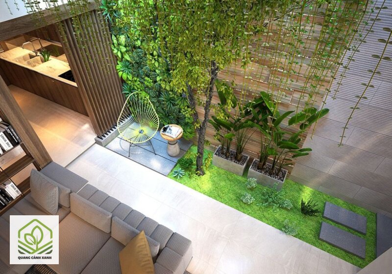 Thiết kế tiểu cảnh giếng trời - Tính trước đường nước mưa tạt vào tường và sàn nhà xung quanh