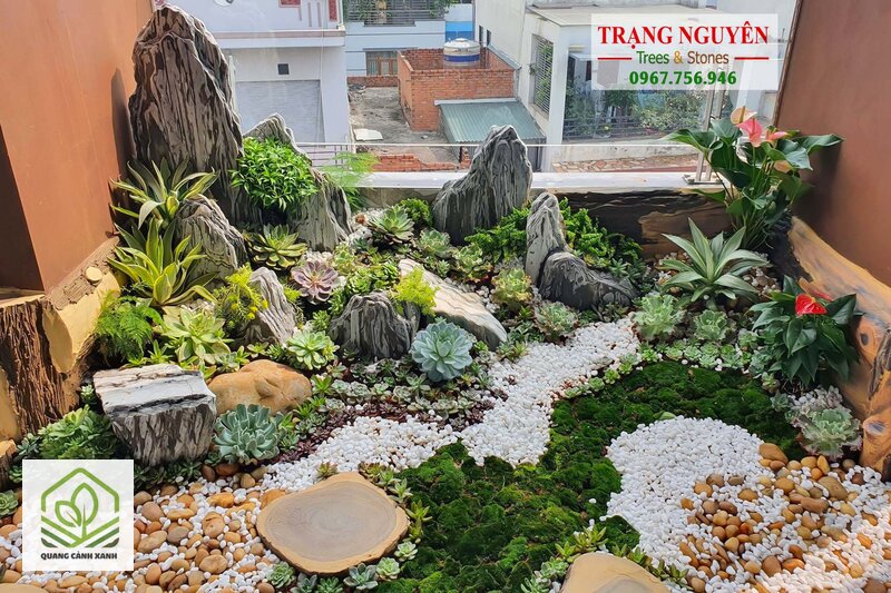 Tiểu cảnh khô sân vườn - Phân lớp và tạo cao độ Tiểu cảnh khô sân vườn - Phân lớp và tạo cao độ